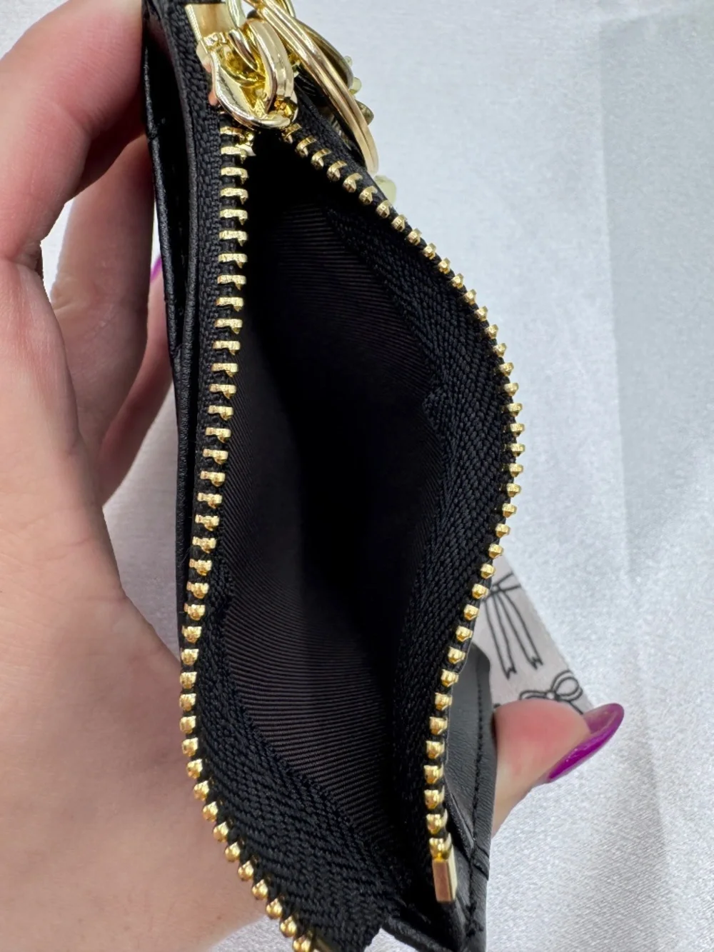 Black Quilted Card Holder Wallet Keychain Wristlet Charm Set
